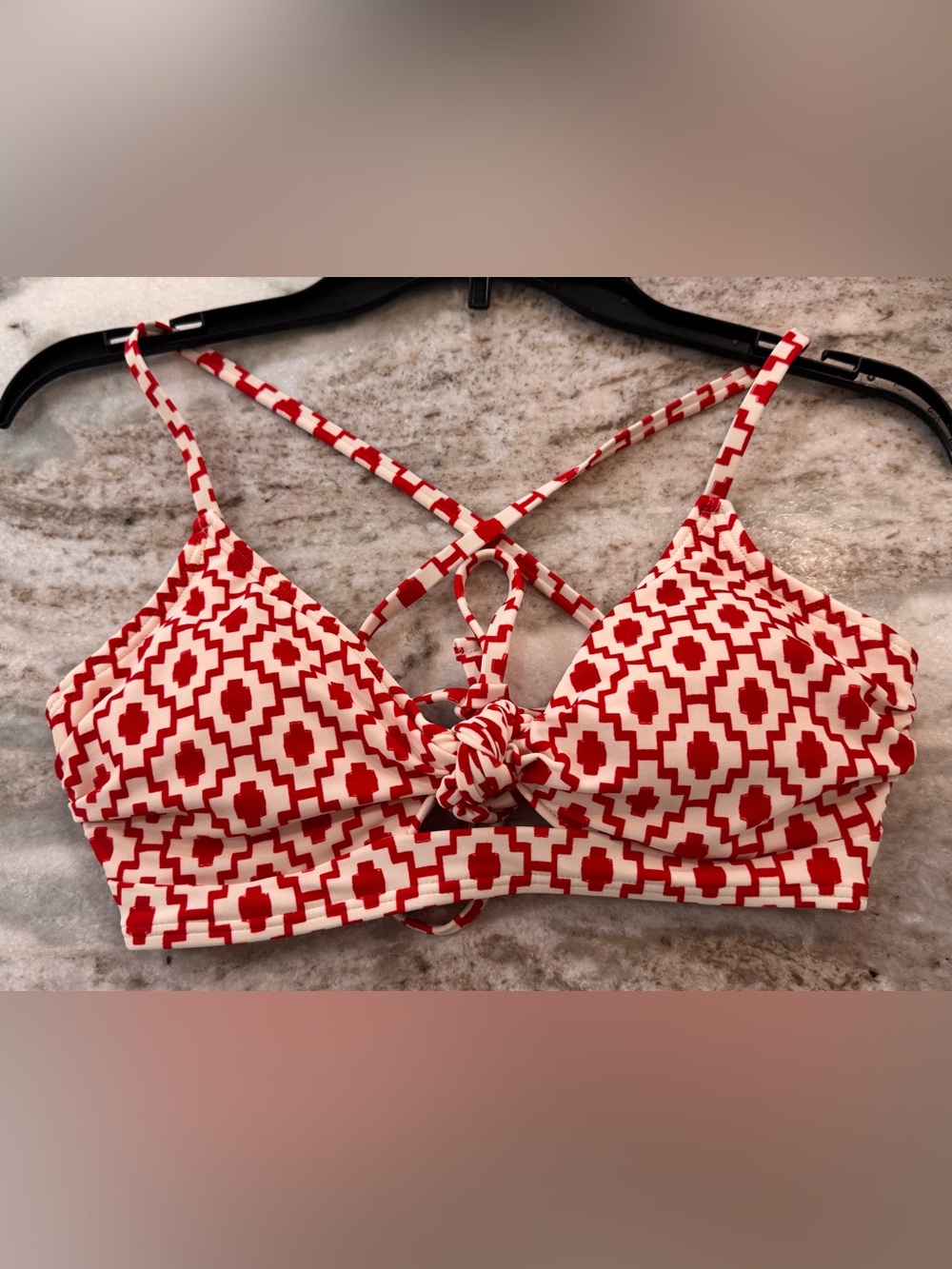 Shade & Shore Red and White Geo Knot Bikini Top